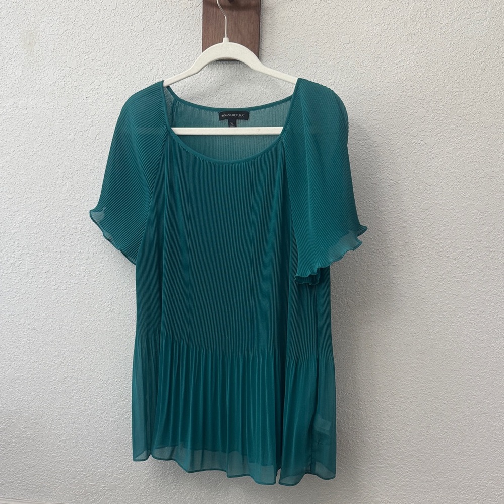 Adrianna Papell Teal Pleated Short-Sleeve Tunic